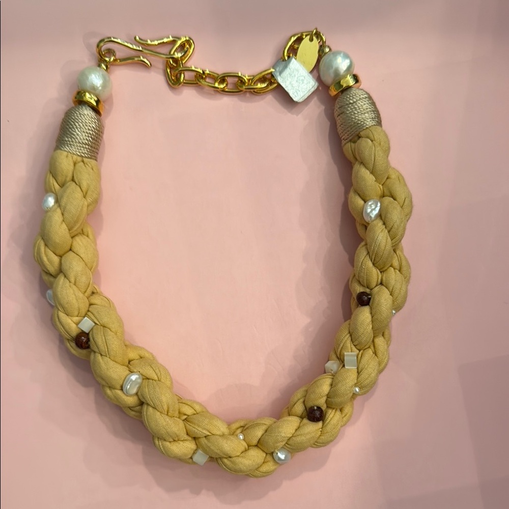 Elegant Gold and Cream Braided Necklace